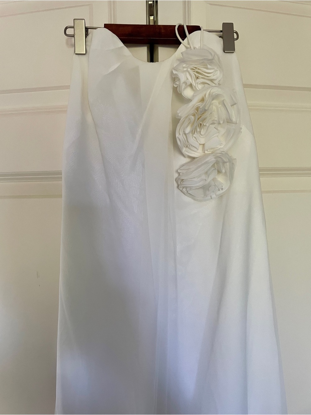 Elegant White Wedding Dress with Floral Accents on one shoulder